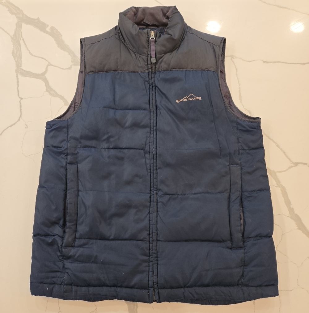 Eddie Bauer Goose Down Quilted Puffer Vest Blue Gray Womens Small